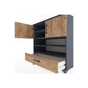 Hyperion Şifonyer 4 Raflı Tek Çekmeceli 2 Kapaklı 88x44x96 Antrasit-çam