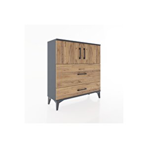 Arges Şifonyer 2 Raflı 2 Çekmeceli 2 Kapaklı 88x30x96 Antrasit-çam