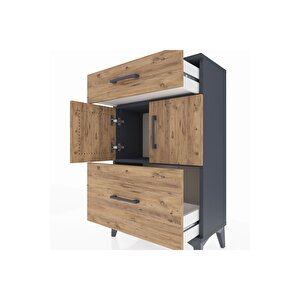 Arges Komodin Tek Raflı 2 Çekmeceli 2 Kapaklı 60x30x96 Antrasit-çam
