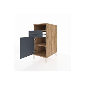 Kronos Komodin 2 Raflı Tek Çekmeceli Tek Kapaklı 44x59x96 Çam-antrasit