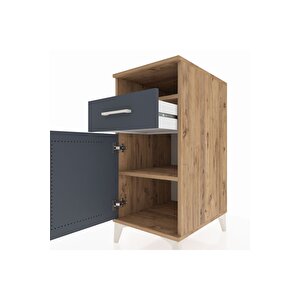 Kronos Komodin 2 Raflı Tek Çekmeceli Tek Kapaklı 44x59x96 Çam-antrasit