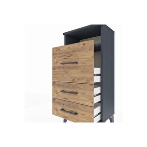 Arges Komodin Tek Raflı 3 Çekmeceli 44x30x96 Antrasit-çam