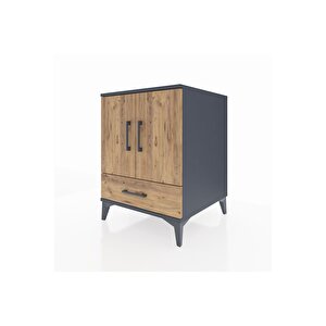 Kronos Komodin 2 Raflı Tek Çekmeceli 2 Kapaklı 60x59x80 Antrasit-çam