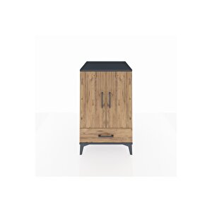 Kronos Komodin 3 Raflı Tek Çekmeceli 2 Kapaklı 60x59x96 Antrasit-çam