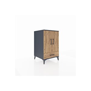 Kronos Komodin 3 Raflı Tek Çekmeceli 2 Kapaklı 60x59x96 Antrasit-çam