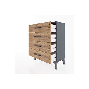 Arges Komodin 4 Çekmeceli 60x30x80 Antrasit-çam