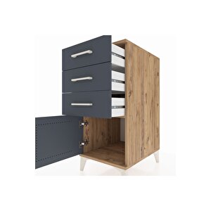 Kronos Komodin 3 Çekmeceli Tek Kapaklı 44x59x96 Çam-antrasit