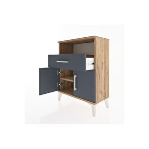 Arges Komodin 2 Raflı Tek Çekmeceli 2 Kapaklı 60x30x80 Çam-antrasit