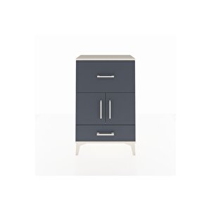 Arges Komodin Tek Raflı 2 Çekmeceli 2 Kapaklı 60x30x96 Aytaşı-antrasit