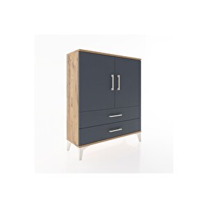 Arges Şifonyer 2 Raflı 2 Çekmeceli 2 Kapaklı 88x30x106 Çam-antrasit