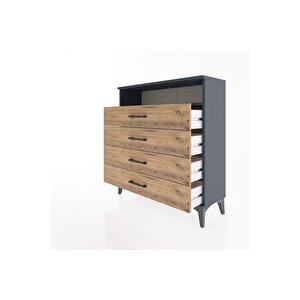 Arges Şifonyer Tek Raflı 4 Çekmeceli 88x30x96 Antrasit-çam