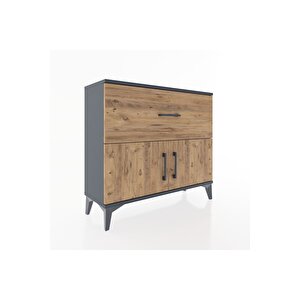 Arges Şifonyer Tek Raflı Tek Çekmeceli 2 Kapaklı 88x30x80 Antrasit-çam