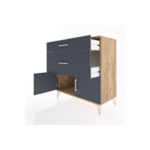 Hyperion Şifonyer 2 Çekmeceli 2 Kapaklı 88x44x96 Çam-antrasit