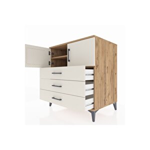 Kronos Şifonyer 2 Raflı 3 Çekmeceli 2 Kapaklı 88x59x96 Çam-aytaşı