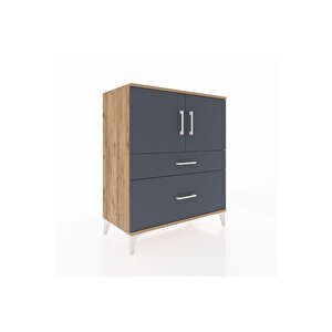 Hyperion Şifonyer 2 Raflı 2 Çekmeceli 2 Kapaklı 88x44x106 Çam-antrasit