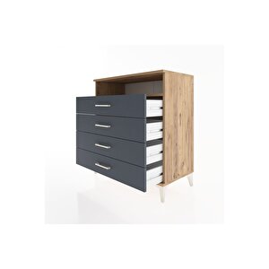 Hyperion Şifonyer Tek Raflı 4 Çekmeceli 88x44x96 Çam-antrasit