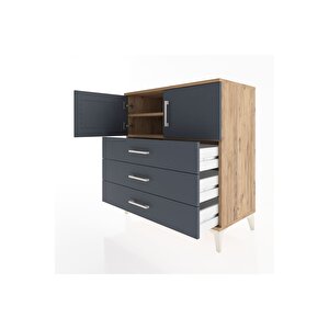 Hyperion Şifonyer 2 Raflı 3 Çekmeceli 2 Kapaklı 88x44x96 Çam-antrasit