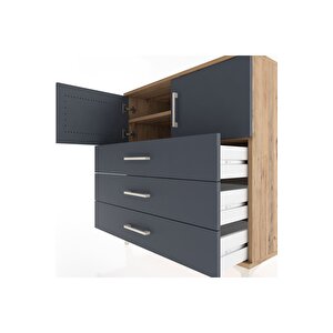 Hyperion Şifonyer 2 Raflı 3 Çekmeceli 2 Kapaklı 88x44x96 Çam-antrasit