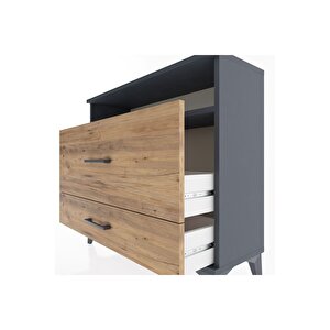 Arges Şifonyer Tek Raflı 2 Çekmeceli 88x30x80 Antrasit-çam