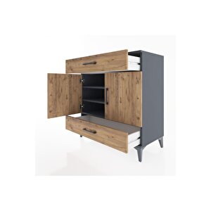 Hyperion Şifonyer 3 Raflı 2 Çekmeceli 2 Kapaklı 88x44x96 Antrasit-çam