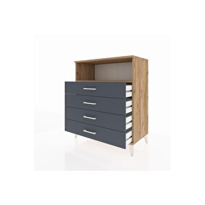 Hyperion Şifonyer Tek Raflı 4 Çekmeceli 88x44x106 Çam-antrasit