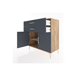 Hyperion Şifonyer Tek Raflı 2 Çekmeceli 2 Kapaklı 88x44x96 Çam-antrasit