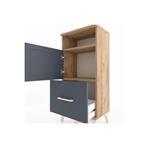 Arges Komodin 2 Raflı Tek Çekmeceli 2 Kapaklı 44x30x96 Çam-antrasit