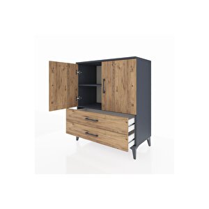 Hyperion Şifonyer 2 Raflı 2 Çekmeceli 2 Kapaklı 88x44x106 Antrasit-çam