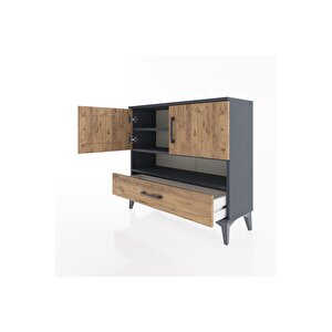 Arges Şifonyer 3 Raflı Tek Çekmeceli 2 Kapaklı 88x30x80 Antrasit-çam