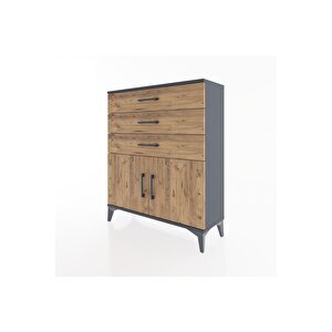 Arges Şifonyer Tek Raflı 3 Çekmeceli 2 Kapaklı 88x30x106 Antrasit-çam