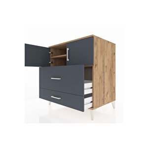 Kronos Şifonyer 2 Raflı 2 Çekmeceli 2 Kapaklı 88x59x96 Çam-antrasit