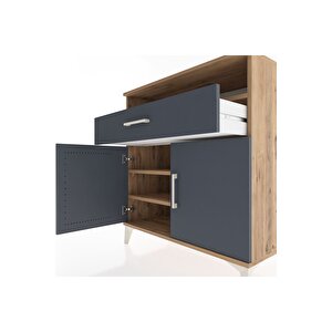 Hyperion Şifonyer 2 Raflı Tek Çekmeceli 2 Kapaklı 88x44x96 Çam-antrasit