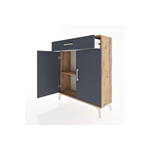 Arges Şifonyer Tek Raflı Tek Çekmeceli 2 Kapaklı 88x30x106 Çam-antrasit