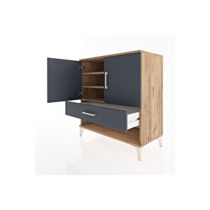 Hyperion Şifonyer 3 Raflı Tek Çekmeceli 2 Kapaklı 88x44x96 Çam-antrasit