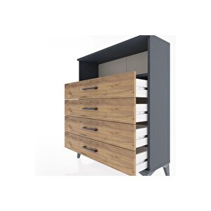 Arges Şifonyer Tek Raflı 4 Çekmeceli 88x30x106 Antrasit-çam