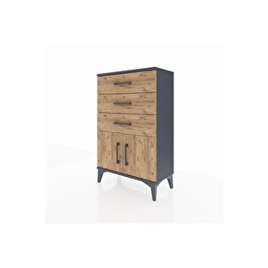 Arges Komodin 3 Çekmeceli 2 Kapaklı 60x30x96 Antrasit-çam