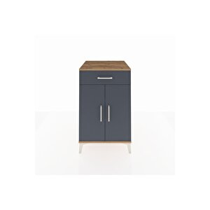 Kronos Komodin 2 Raflı Tek Çekmeceli 2 Kapaklı 60x59x96 Çam-antrasit