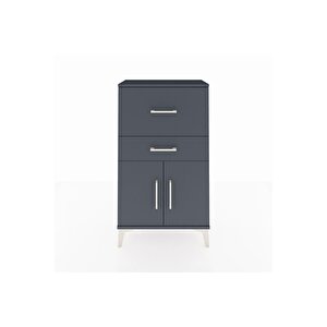 Arges Komodin Tek Raflı 2 Çekmeceli 2 Kapaklı 60x30x106 Antrasit-antrasit