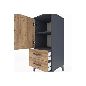 Hyperion Komodin 2 Raflı 2 Çekmeceli Tek Kapaklı 44x44x106 Antrasit-çam
