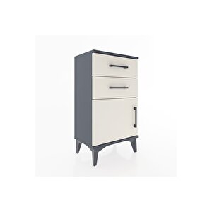 Arges Komodin Tek Raflı 2 Çekmeceli Tek Kapaklı 44x30x80 Antrasit-aytaşı