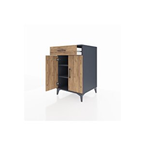 Kronos Komodin 2 Raflı Tek Çekmeceli 2 Kapaklı 60x59x96 Antrasit-çam