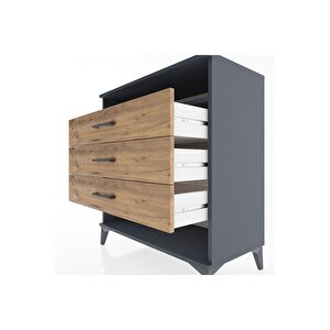 Hyperion Şifonyer Tek Raflı 3 Çekmeceli 88x44x96 Antrasit-çam
