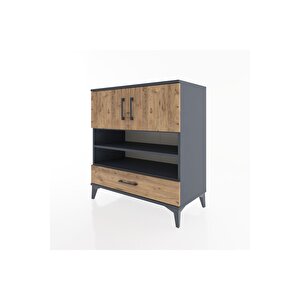 Hyperion Şifonyer 3 Raflı Tek Çekmeceli 2 Kapaklı 88x44x96 Antrasit-çam