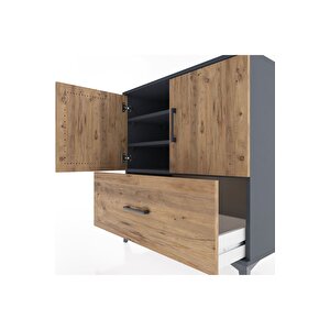 Hyperion Şifonyer 3 Raflı Tek Çekmeceli 2 Kapaklı 88x44x96 Antrasit-çam