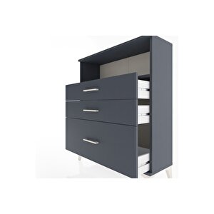 Arges Şifonyer Tek Raflı 3 Çekmeceli 88x30x106 Antrasit-antrasit