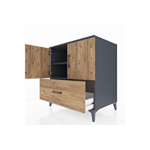 Kronos Şifonyer 2 Raflı Tek Çekmeceli 2 Kapaklı 88x59x96 Antrasit-çam