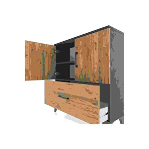Arges Şifonyer 2 Raflı Tek Çekmeceli 2 Kapaklı 88x30x96 Antrasit-çam