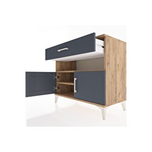 Hyperion Şifonyer 2 Raflı Tek Çekmeceli 2 Kapaklı 88x44x80 Çam-antrasit