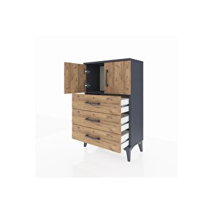 Arges Komodin Tek Raflı 3 Çekmeceli 2 Kapaklı 60x30x96 Antrasit-çam