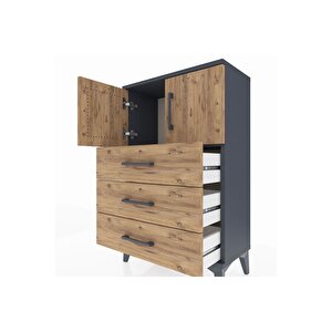 Arges Komodin Tek Raflı 3 Çekmeceli 2 Kapaklı 60x30x96 Antrasit-çam